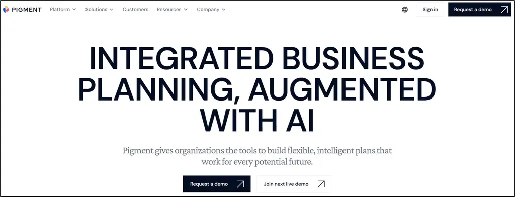 A screenshot from the pigment website